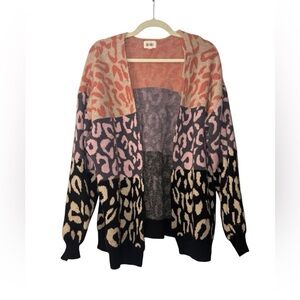 BiBi Women's Colorblock Leopard Cardigan - Oversized